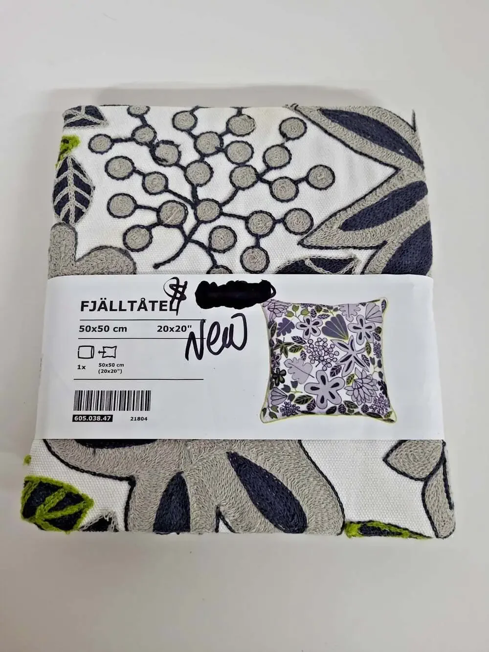 Ikea Fjalltatel Pillow Cover New with Tags Embroidered Floral 20x20